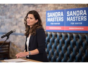 Sandra Masters announces her candidacy for mayor in the upcoming municipal election during an event held at the Cathedral Social Hall in Regina, Saskatchewan on Sept. 16, 2020.