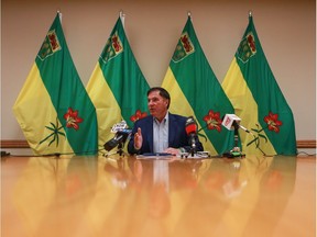 Gord Wyant answers media questions about the concerns that parents and teachers have over the government's return to school plan at the cabinet office in Saskatoon. Photo taken in Saskatoon, SK on Friday, August 7, 2020.