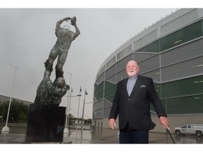 Jim Hopson, shown outside Mosaic Stadium in 2020, is to be inducted into Mike Ditka's Gridiron Greats Assistance Fund Hall of Fame on Friday in Chicago.
