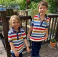 Marc Spooner's children Ansel, four, and Thomas, seven, wear the matching shirts they plan to wear on their first day of school. Ansel is starting pre-kindergarten and Thomas is starting Grade 2 at École Monseigneur de Laval in Regina.