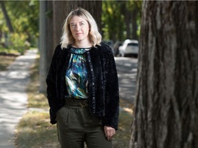 Rochana Sawatzky, the creator of the mood tracking app Beautiful Mood, stands on Athol Street in Regina, Saskatchewan on Sept. 16, 2020.