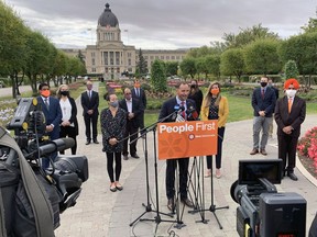 NDP Leader Ryan Meili officially launches the party's 2020 election campaign in Regina on Sept. 29, 2020.