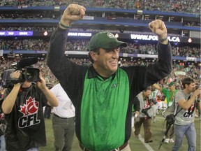 Head coach Kent Austin celebrates the Saskatchewan Roughriders' Grey Cup victory on Nov. 25, 2007.