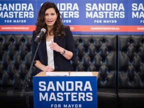 Sandra Masters announces her candidacy for mayor in the upcoming municipal election during an event held at the Cathedral Social Hall in Regina, Saskatchewan on Sept. 16, 2020.