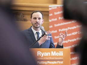 CP-Web. Ryan Meili, leader of the opposition NDP, speaks during an unusual Budget Day at the Legislative Building in Regina on Wednesday March 18, 2020. The Saskatchewan NDP is promising to send a drivers a $100 rebate if elected to form government this fall.
