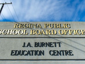 The sign in front of Regina's public school board office on 4th Avenue.