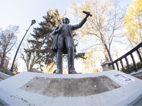 A statue of John A. Macdonald at Victoria Park. The nameplate at the base of the statue was recently, and anonymously, removed. MICHAEL BELL / Regina Leader-Post