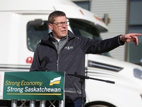 Saskatchewan Party Leader Scott Moe makes an announcement on ensuring Saskatoon's economy remains strong. Photo taken in Saskatoon, SK on Friday, October 16, 2020.