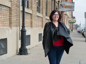 Leasa Gibbons, executive director of the Regina Warehouse Business Improvement District, stands on Dewdney Avenue in Regina, Saskatchewan on Oct. 30, 2020.