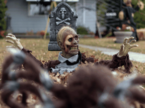 Halloween decorations in front of a house in Edmonton on Wednesday, Oct. 7, 2020.