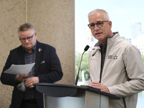 Stu Niebergall, president of the Regina and Region Homebuilders' Association, speaks during a press conference held at City Hall. A Canadian Home Builders' Association study said that Regina approves development applications faster than any other Canadian city.