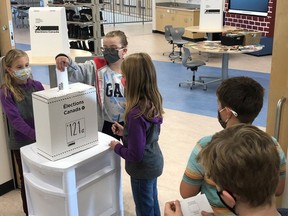 Students at Colette Bourgonje School participate in Student Vote Saskatchewan. Scott Moe and the Saskatchewan Party won a majority of 37 seats among student voters. (Saskatoon StarPhoenix)