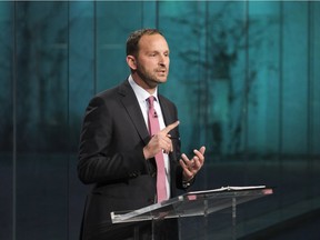 CP-Web. Saskatchewan NDP Leader Ryan Meili speaks during the Leaders' Debate at the Provincial Archives in Regina on Wednesday Oct. 14, 2020.