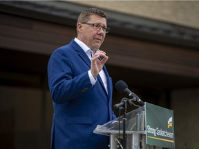 Saskatchewan Party Leader Scott Moe speaks at a media event at the Saskatoon Autism Behavioural Analysis Treatment Centre in Saskatoon, Tuesday, October 6, 2020.