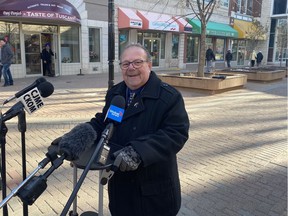 Tony Fiacco, one of nine candidates for the mayor of Regina, revealed details of his platform on Thursday at the Scarth Street Mall. MURRAY McCORMICK/Regina Leader-Post.