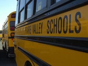 Photos of buses at the Prairie Valley School division north of Regina Friday.