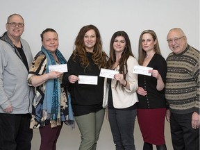 Regina Leader-Post sports editor Rob Vanstone, from left, Julie McMillan of WISH Safe House, Chelsey Lemke of the YWCA Regina, Tmira Marchment of SOFIA House, Stephanie Taylor of Regina Transition House and Leader-Post Foundation chair Jim Toth assemble for the 2019 Christmas Cheer Fund cheque presentations last February. The final 2019 total, benefiting Regina's four women's shelters, was $116,015.29.