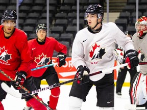 Kirby Dach, a rising star with the NHL's Chicago Blackhawks, has been skating for Team Canada at its world junior hockey selection camp in Red Deer. (ROB WALLATOR / HOCKEY CANADA IMAGES)