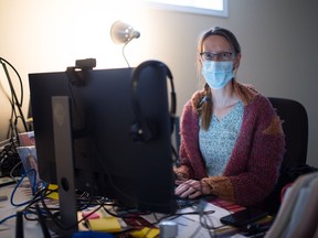 Shelagh Campbell, associate professor at the Hill and Levene Schools of Business at the University of Regina, sits in her home office in Regina, Saskatchewan on Nov. 12, 2020.