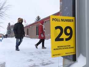 Regina residents braved Monday's snowy conditions to vote in the 2020 municipal election at MacNeill School.