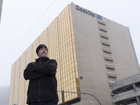 Dave Kuntz, president of Unifor Local 1-S outside of the Sasktel building. The union is concerned about Sasktel workers working downtown during the recent increase in provincial COVID cases.