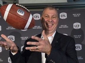 CFL commissioner Randy Ambrosie, shown at his introductory media conference in 2017, is optimistic about the league resuming play in 2021.