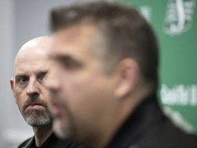 Saskatchewan Roughriders head coach Craig Dickenson, left, and general manager Jeremy O'Day have signed contract extensions carrying through the 2023 CFL season.