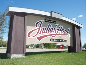 A sign welcomes visitors to Indian Head, Saskatchewan on May 29, 2020.