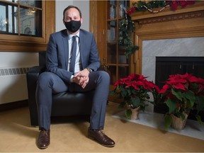 Saskatchewan NDP leader Ryan Meili sits in his office at the Saskatchewan Legislative Building in Regina, Saskatchewan on Dec. 10, 2020.