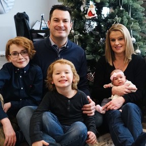 Saskatchewan MLA Derek Meyers with his family Dayn, from left, Sebastian, Eisley and his partner Laurie Ireland.