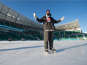 Regina Leader-Post sports editor Rob Vanstone savoured his skate at Mosaic Stadium, where the field has been flooded to create Iceville.