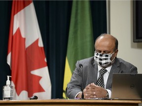 Dr. Saqib Shahab, Saskatchewan's chief medical health officer, is shown at Monday's COVID-19 briefing.