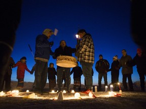 Friends, family and supporters of Colten Boushie at a 2019 candlelight vigil in North Battleford.