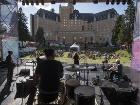 Musician Kim Salkeld and Band perform with the Gillian Snider Quintet in Bessborough Gardens at the SaskTel Saskatchewan Jazz Festival, June 26, 2019. The 2020 edition of the festival was scaled back due to COVID-19.