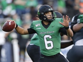 Quarterback Mason Fine, shown here with the University of Northern Texas in 2019, signed a three-year deal with the Saskatchewan Roughriders.