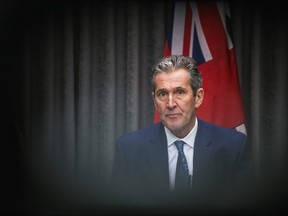 Premier Brian Pallister speaks to the media about COVID-19 at the Manitoba Legislative Building in Winnipeg on Monday, April 13, 2020.