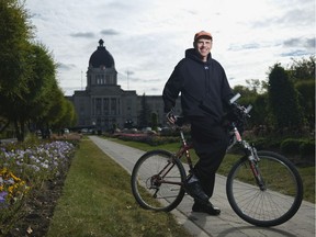 Regina Leader-Post sports editor Rob Vanstone is shown on his beloved bicycle in Wascana Centre on Oct. 3. Finally free of severe mental health issues, Vanstone joyously rode his bike nearly 3,000 kilometres while losing more than 100 pounds last year. Michael Bell Photography.