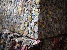 Bales of sorted recyclables are seen at Crown Shred and Recycling in Regina, Saskatchewan on Nov. 26, 2020.