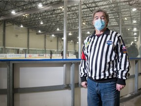 Local referee Elemer Jerkovits stands inside the Co-operators Centre in Regina on Jan. 28, 2021.
