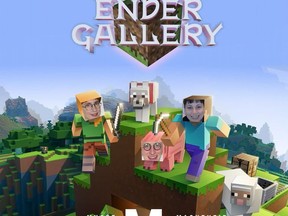 This image, created by MacKenzie Art Gallery digital coordinator Cat Bluemke, features the faces of Bluemke (left), digital coordinator Jonathan Carroll (centre) and digital artist Sarah Friend edited onto Minecraft characters.
