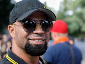 In this file photo leader of the far-right Proud Boys, Enrique Tarrio, marches during "The End Domestic Terrorism" rally at Tom McCall Waterfront Park on August 17, 2019 in Portland, Oregon.