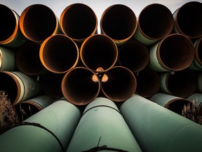 Miles of unused pipe, prepared for the proposed Keystone XL pipeline.