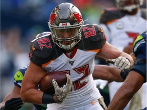 Tampa Bay Buccaneers tight end Antony Auclair, a fourth-round pick by the Saskatchewan Roughriders in the 2017 CFL draft, is gearing up for Sunday's Super Bowl against the Kansas City Chiefs. Otto Greule Jr./Getty Images.