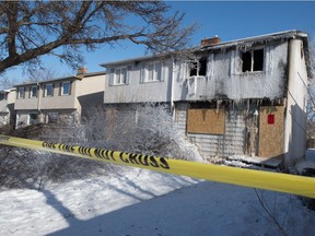 Fire damage can be seen on a home on the 400 block of Royal Street in Regina, Saskatchewan on Feb. 11, 2021.