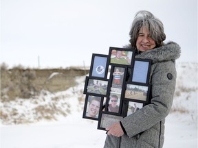 Esther Green holds one of the remaining mementos she has of her late son Jeff Snyder, who died of a drug overdose in 2014, on Feb. 15, 2021 near the creek in Swift Current, Sask. on her homestead. (David Zammit for the Regina Leader-Post)