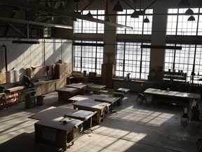 South-facing floor to ceiling windows illuminates this area of the GM Plant. This is part of the carpentry area.