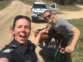 Prince Albert native Layton Keddy was pulled over by a police officer while he was on a multi-day bike journey because a friend had reported him missing. Photo provided by Layton Keddy.