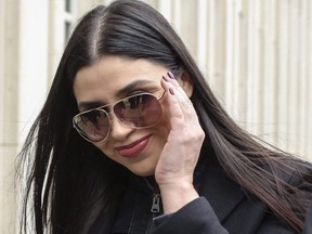 In this file photo, Emma Coronel Aispuro, wife of Joaquin 'El Chapo' Guzman, leaves the U.S. Federal Courthouse after a verdict was announced at Guzman's trial in Brooklyn, N.Y., on Feb. 12, 2019.