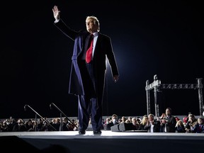 President Donald Trump addresses a Jan. 4 campaign rally in Dalton, Ga., on the eve of the runoff elections lost by Republican incumbent Sens. Kelly Loeffler and David Perdue. MUST CREDIT: Washington Post photo by Jabin Botsford