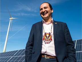 Cowessess First Nation Chief Cadmus Delorme speaks at a media event at the Renewable Energy Storage Facility owned by the First Nation in this October 2018 file photo. BRANDON HARDER files